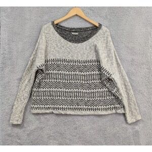 Ecote Lily Boatneck Sweatshirt Womens Medium Black White Geometric Boho Pullover